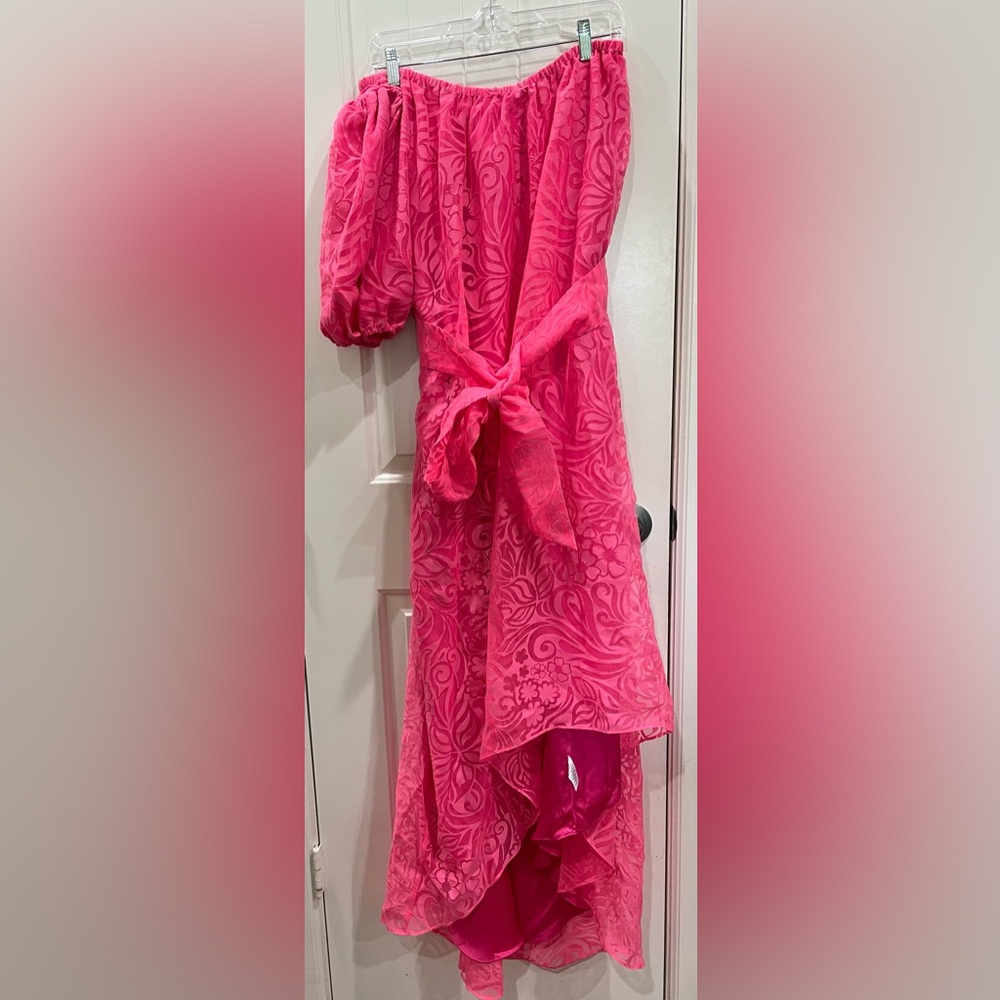 Trina Turk Afloat One-Shoulder Lace Dress in Papillon Pink SZ L - Picture 7 of 9